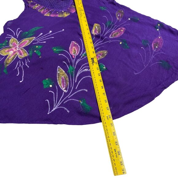 Purple Floral Sleeveless Tunic Top With Crochet Neckline Beachy Flowy - Picture 11 of 13